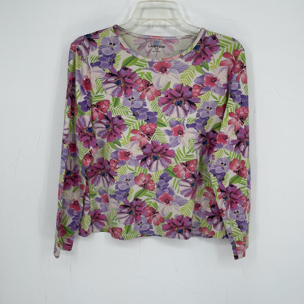 Lands' End Women's Multicolor Floral Tropical Stretch Long Sleeve Top Size MP